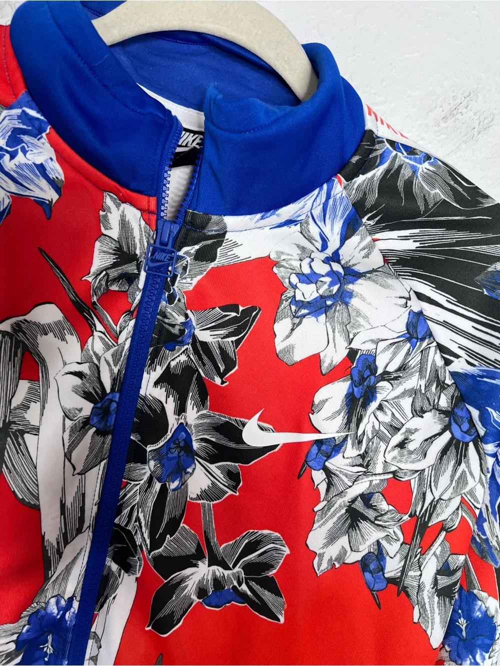 Nike Red Floral Track Jacket with Blue Trim